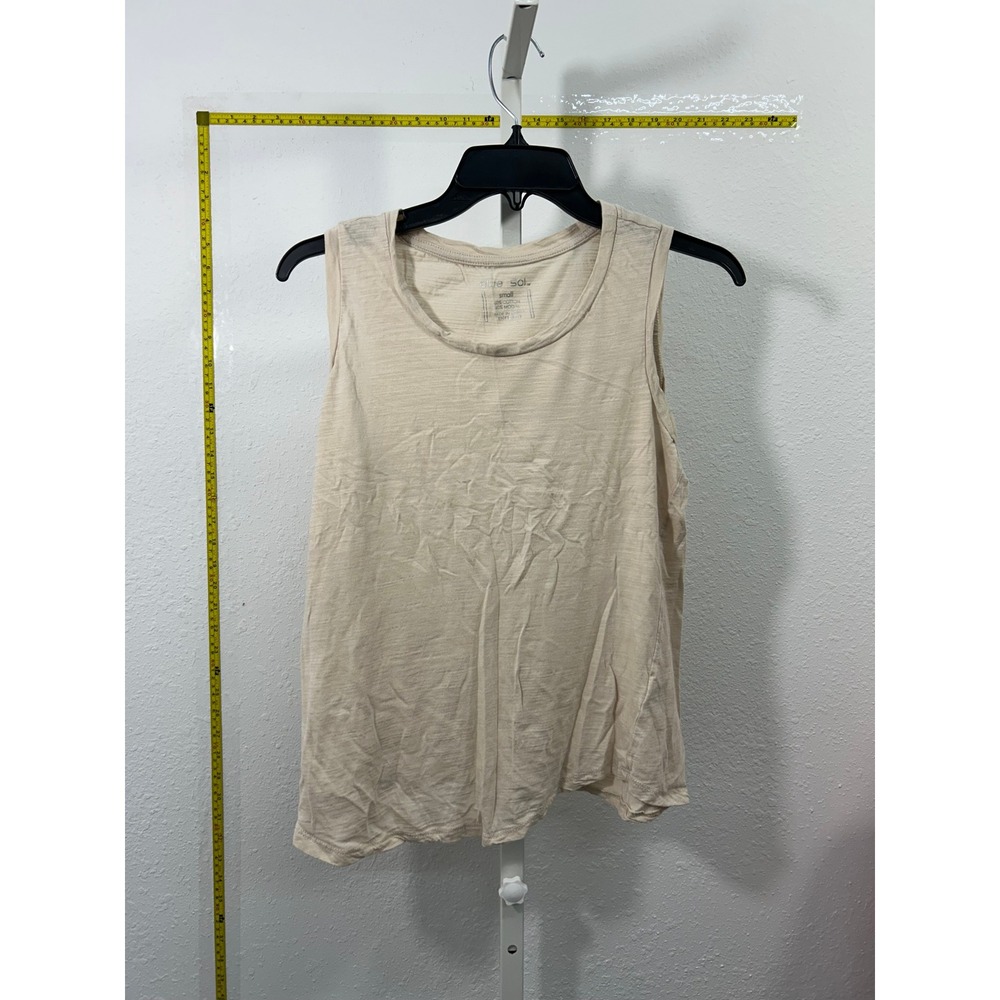 Blue Sol‎ Beige Slub Knit Tank Top Small Cotton Modal Crew Neck Sleeveless